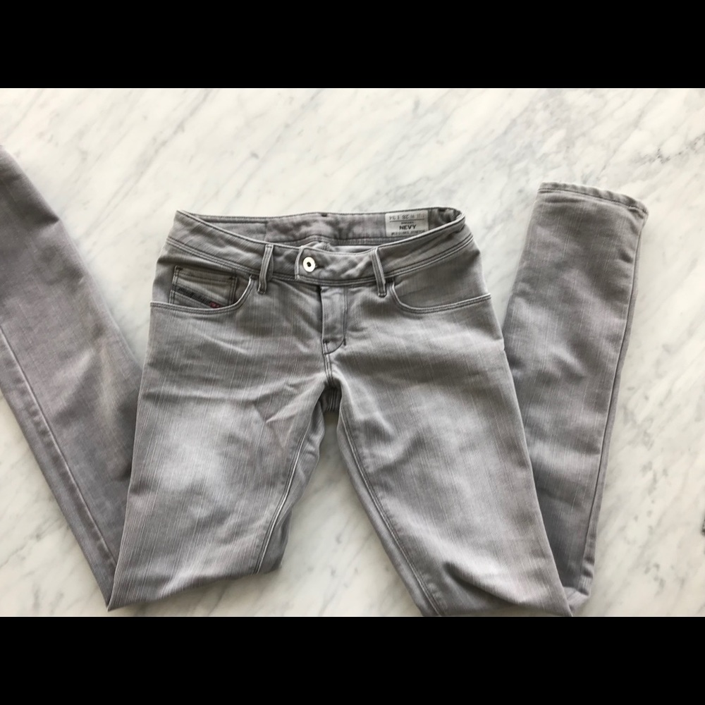 Diesel distressed grey low rise skinny jeans